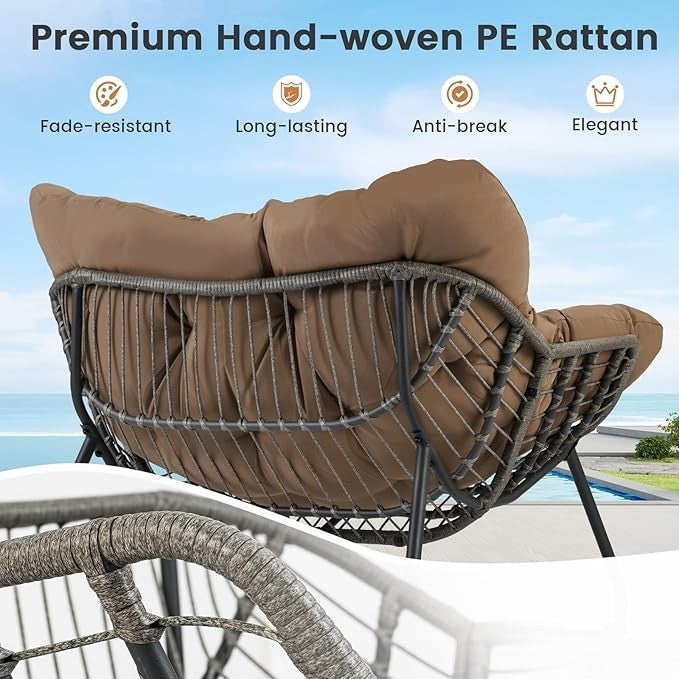 Oversized Rattan Rocking Chair w/ Cushion Indoor Outdoor Patio Garden Seat