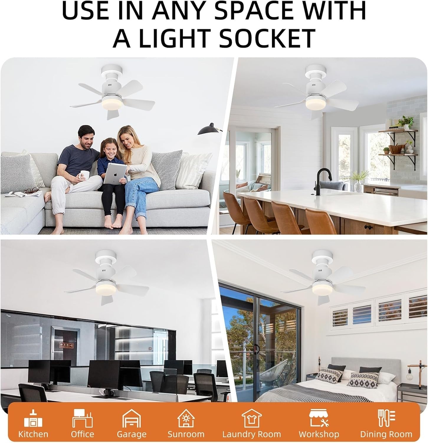 45cm Screw-In Ceiling Fan Light 4 Speeds 3 Colors White