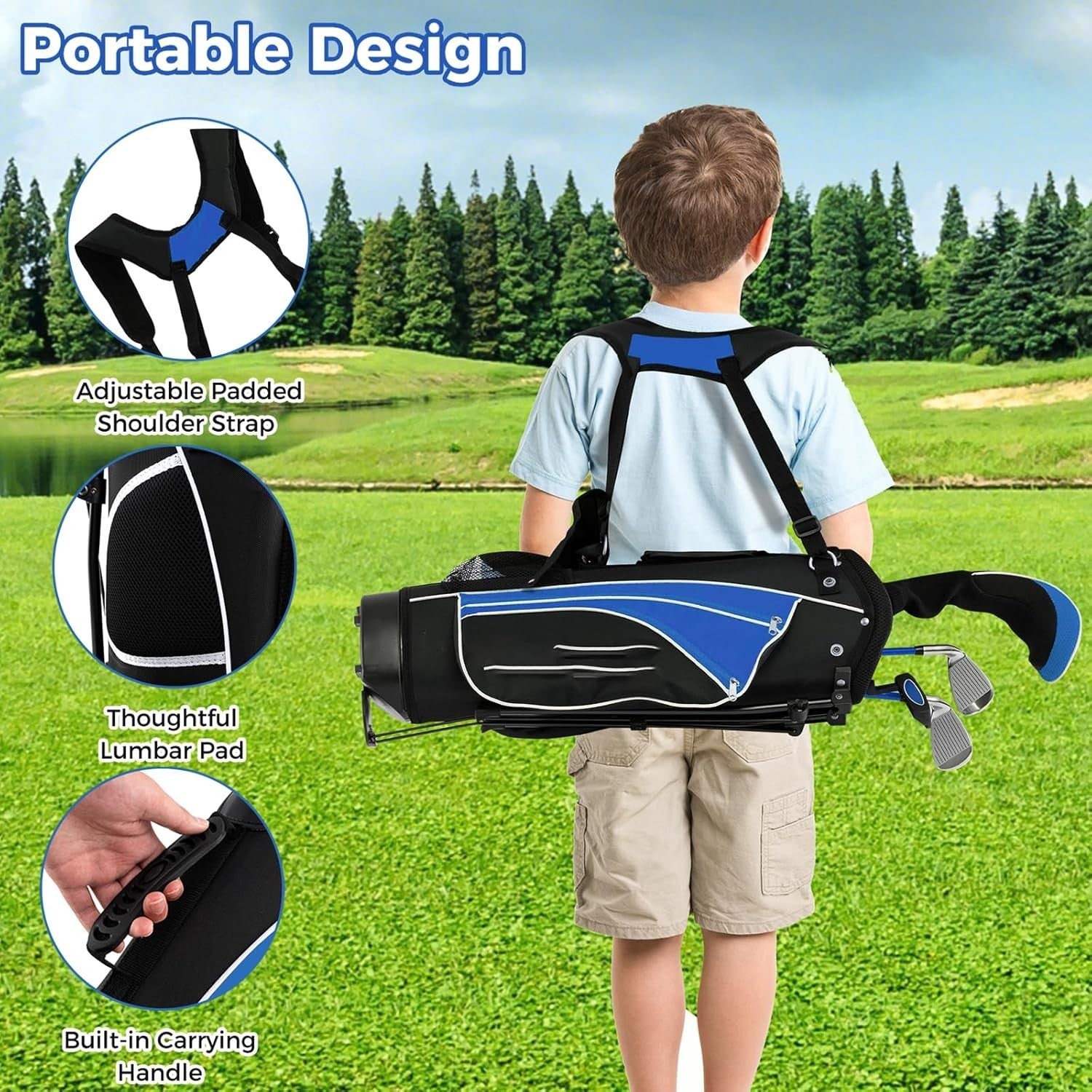 Kids Right Hand Golf Club Set Age 8–10 Fairway Irons Putter Stand Bag