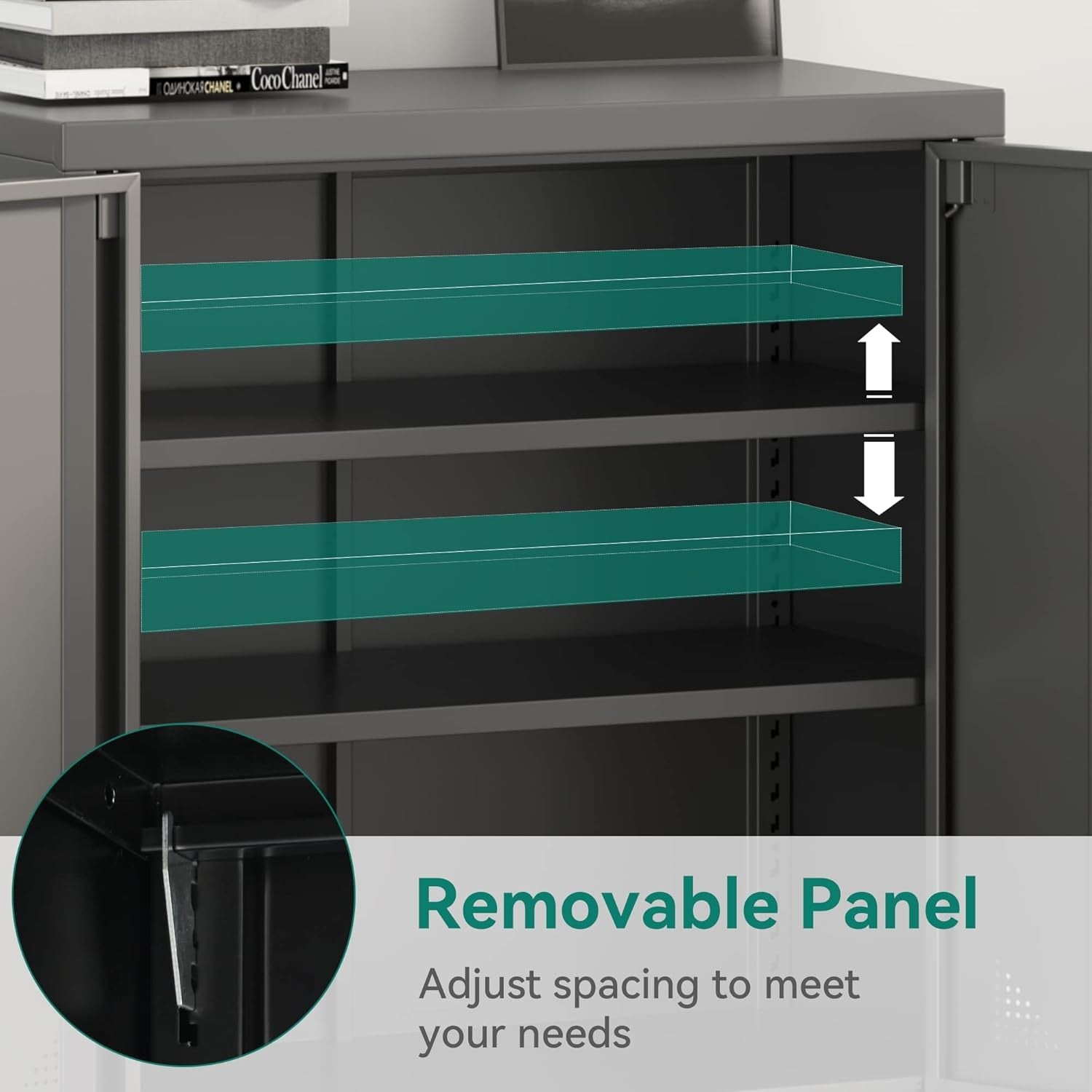 Metal Office Storage Cabinet Lockable Cupboard 2 Shelves 80x40x90cm
