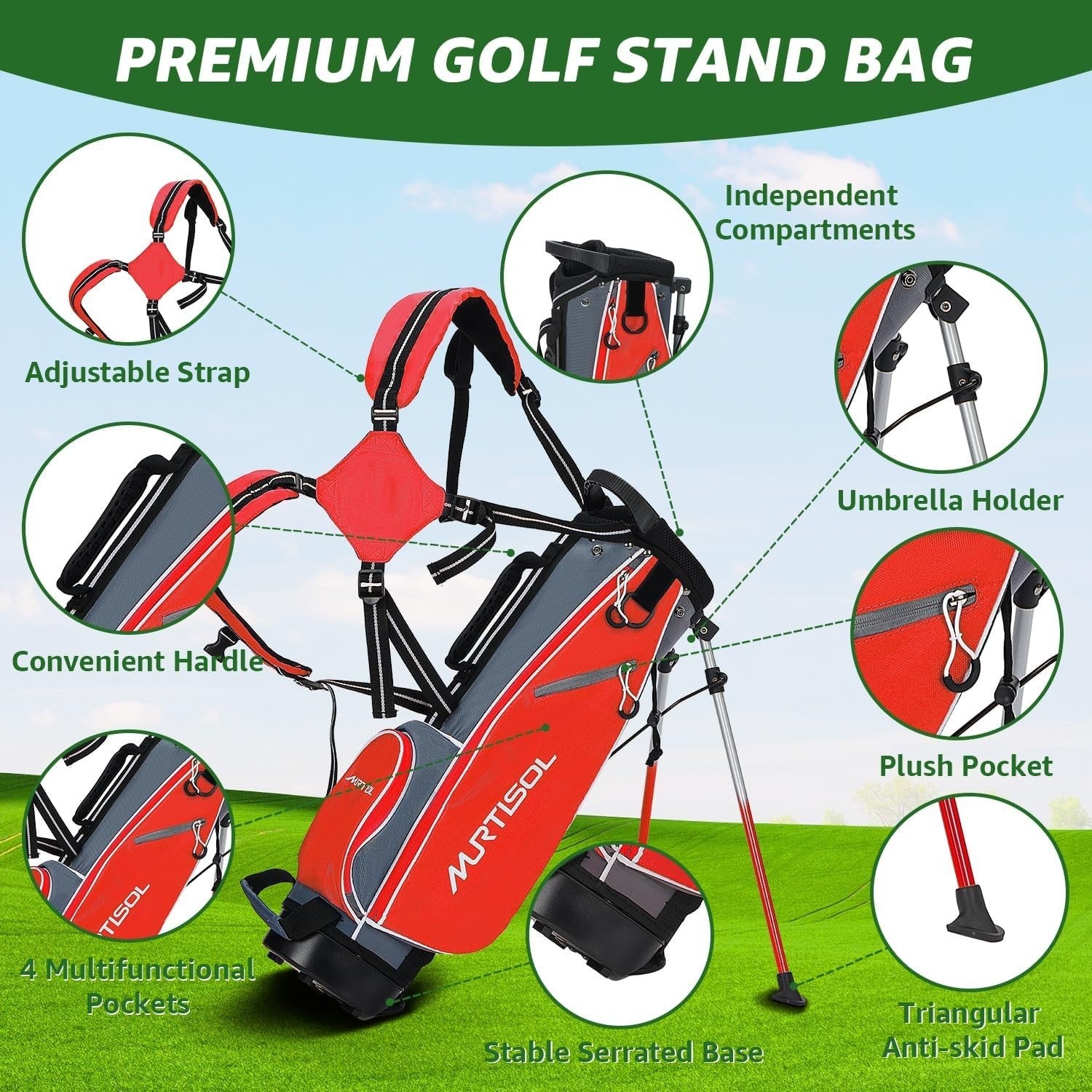 Junior Right Hand Golf Club Set 6 Piece Lightweight Easy Swing Red