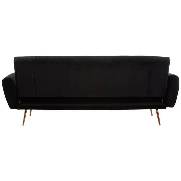 Black Velvet Sofa Bed 3 Seater Gold Legs Tufted Modern Luxury Sleeper