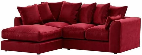 Ruby Red Plush Velvet Left Hand Corner Sofa Modern L Shape 3 2 Seater