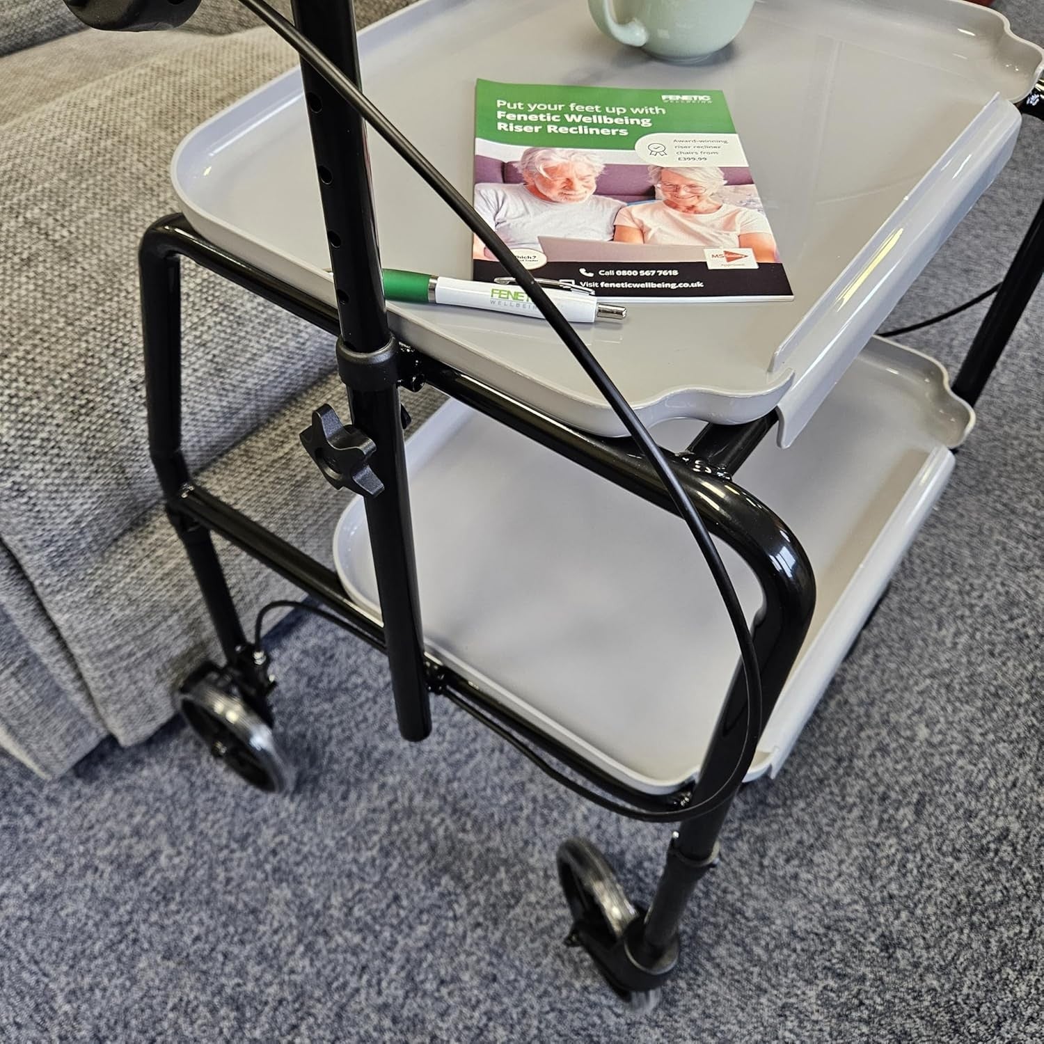 Indoor Mobility Rollator Walker with Brakes Storage Trays 4 Wheel Trolley