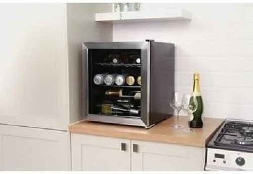 Mini Drinks Fridge Glass Door Stainless Steel Beer Wine Cooler 46L Compact