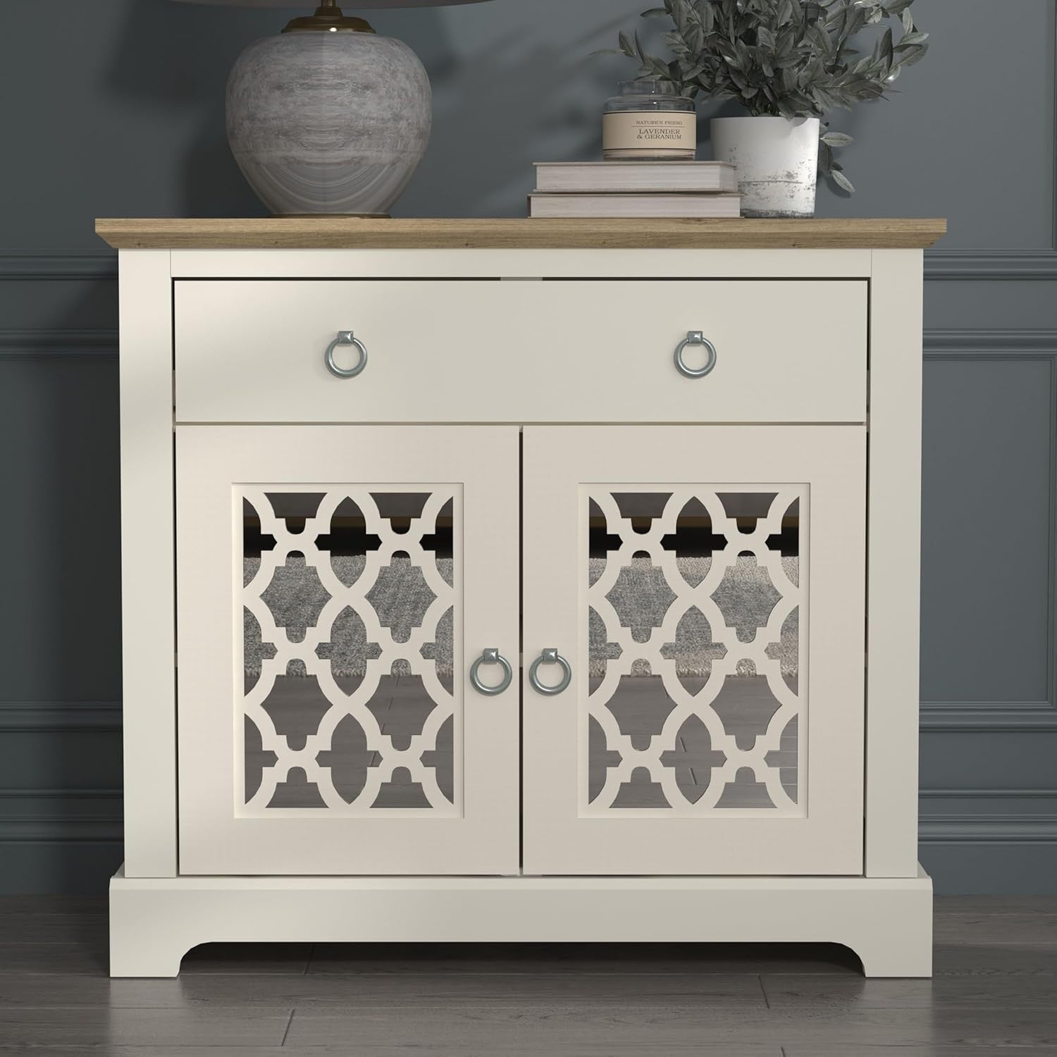 Ivory Oak 2 Door 1 Drawer Sideboard Storage Cabinet Adjustable Shelf