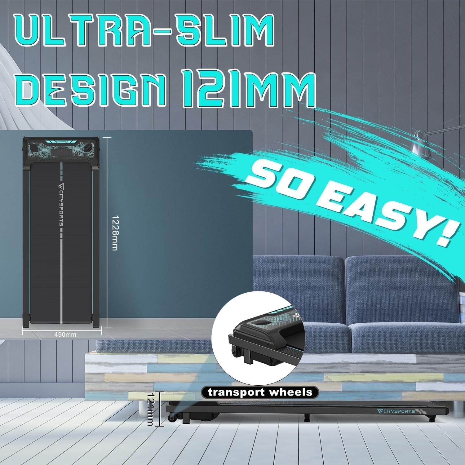 Under Desk Treadmill Ultra Slim Walking Pad Home Office Portable 6km/h