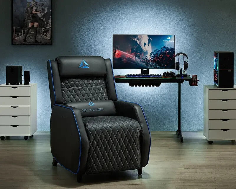 Reclining Gaming Chair Faux Leather Armchair with Footrest Black Blue