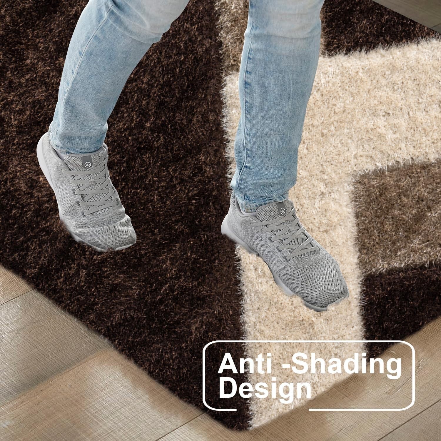 Brown Beige Shaggy Rug 120x170cm Soft Non Shed Modern Living Room Carpet