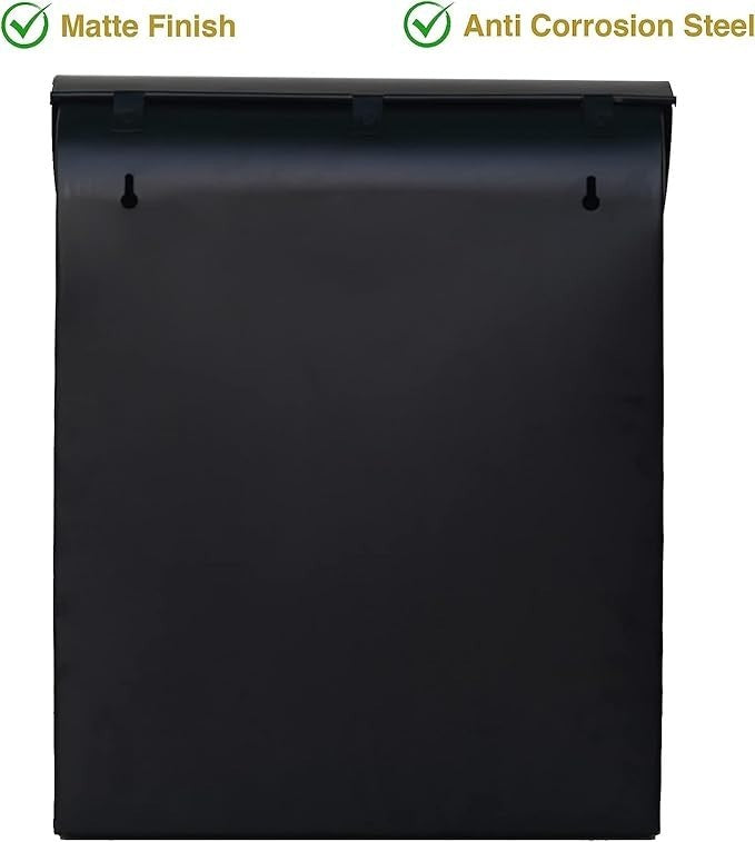 Wall Mounted Lockable Post Box Black Aluminium Weatherproof Mailbox Large