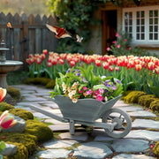 69cm Wooden Wheelbarrow Planter – Grey – Rustic Outdoor Garden Decor w/ Handles