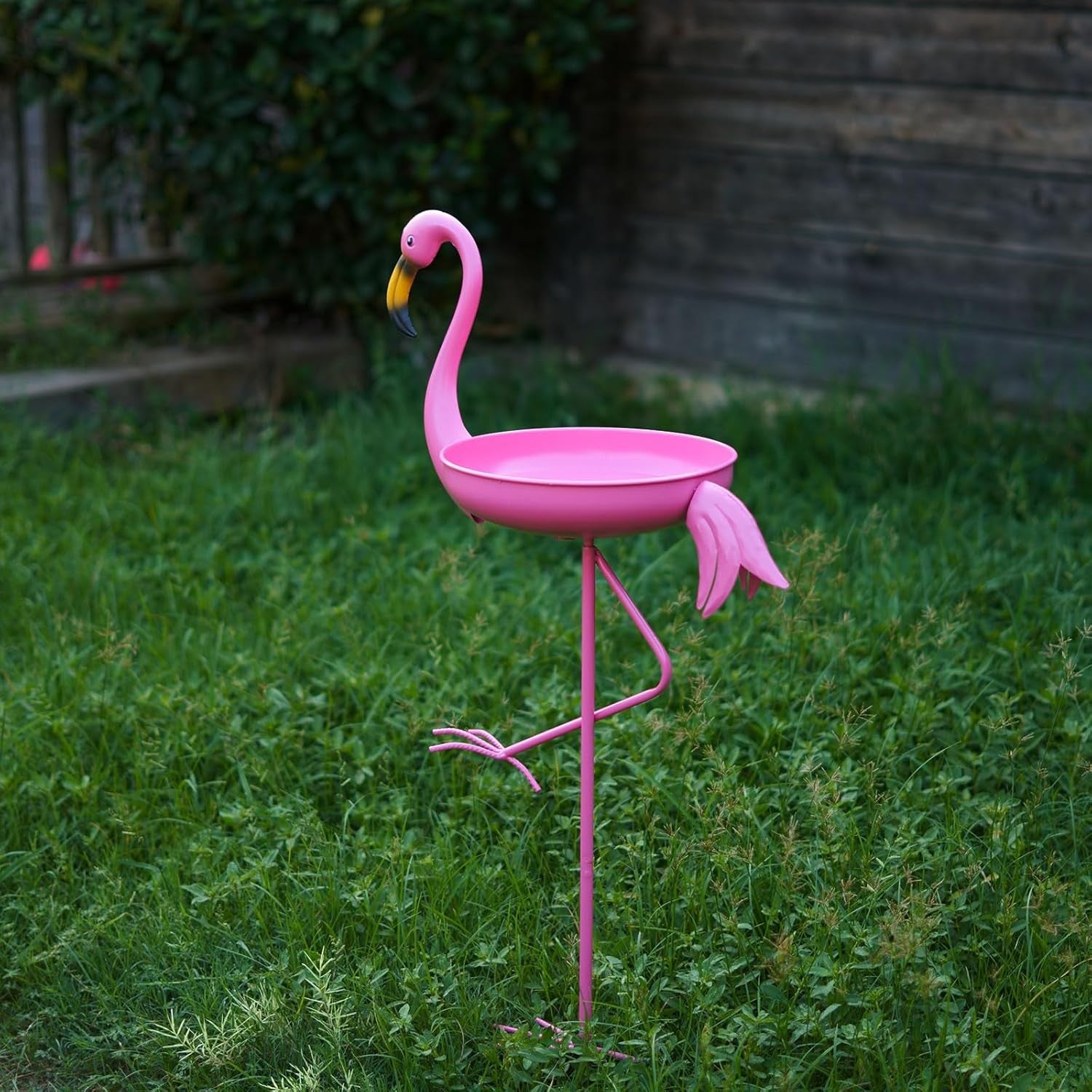 Flamingo Bird Bath Outdoor Garden Metal Feeder Ornament 41" Pink