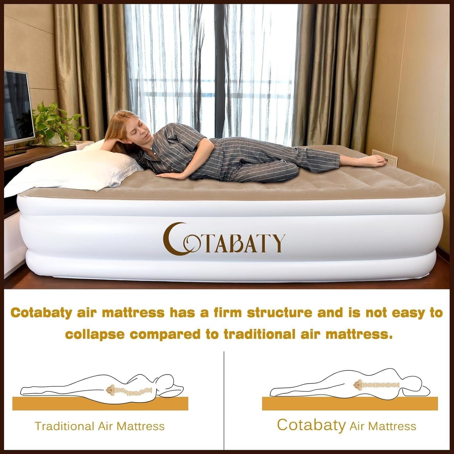 18" Inflatable Air Bed Queen Self-Inflating Flocked Mattress for Home & Camping