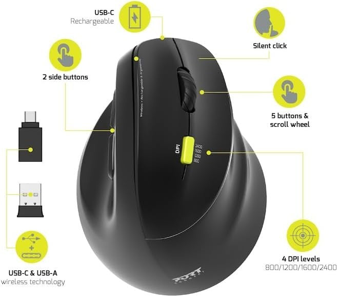 Ergonomic Wireless Bluetooth Mouse Adjustable DPI Silent Rechargeable