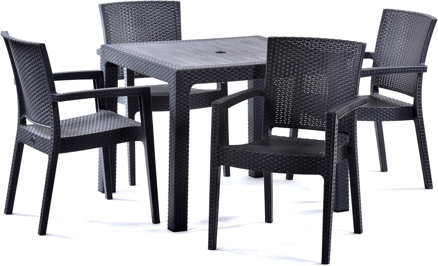 Stackable Rattan Effect Arm Chair Indoor Outdoor Commercial Patio Seating
