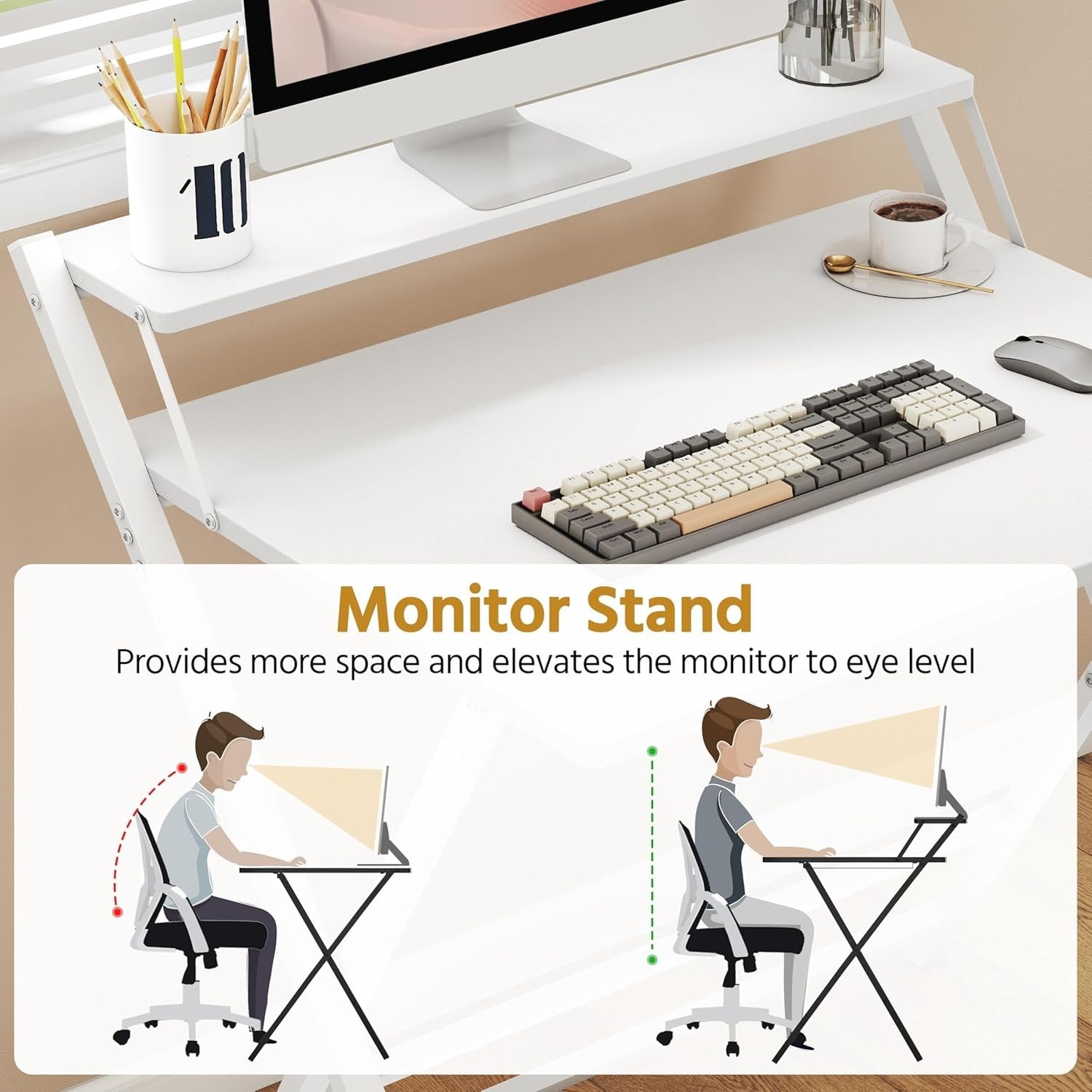 Foldable Computer Desk Small Space with Monitor Stand 80cm White
