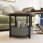Round Coffee Table Nesting Set Brown Wood Top Iron Frame 120cm Modern