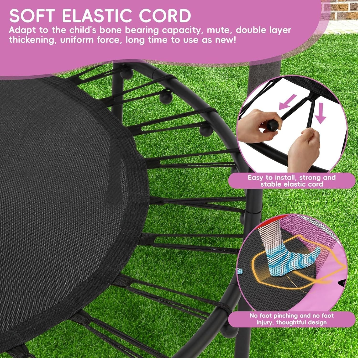 Pink Kids Trampoline 140cm Safety Net Indoor Outdoor Ages 3–10