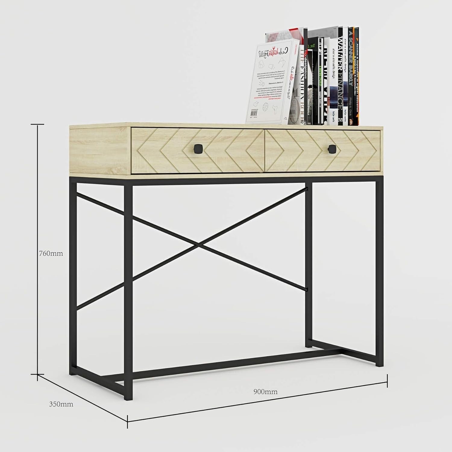 Modern Console Table with Drawers Oak Effect Hallway Storage Desk