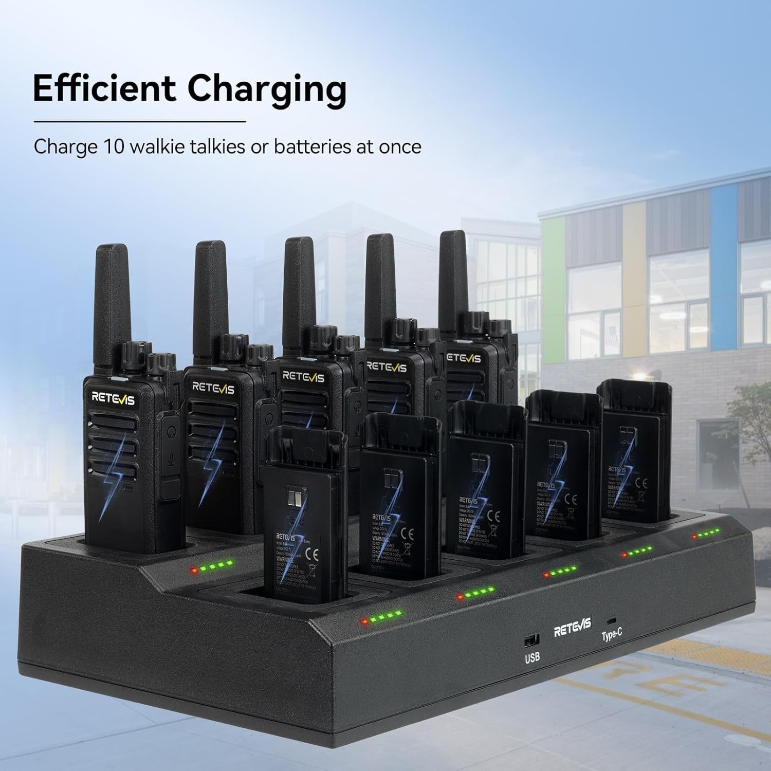 Professional Walkie Talkies 10 Pack PMR446 VOX Rechargeable w/ Charger