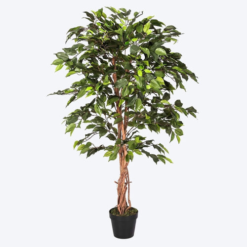 4ft Artificial Ficus Tree with Real Wood Trunk Lifelike Indoor Green Plant Décor