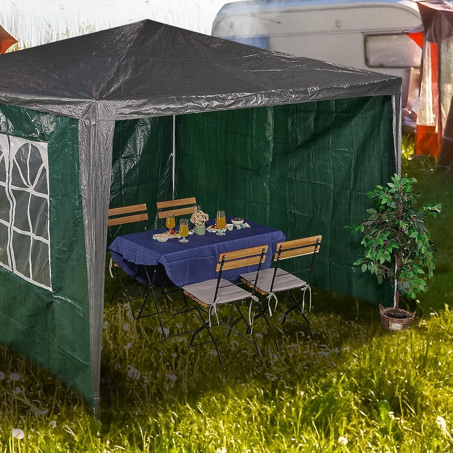 Gazebo Side Panels 3pc Set 2x3m Waterproof Party Tent Walls w/ Window Green