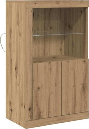 Modern Solid Oak Sideboard Cabinet with Glass Shelves – Durable Storage