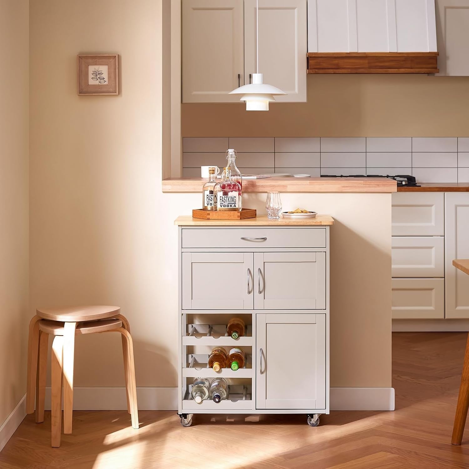 67cm Kitchen Island Cart Wine Rack on Wheels