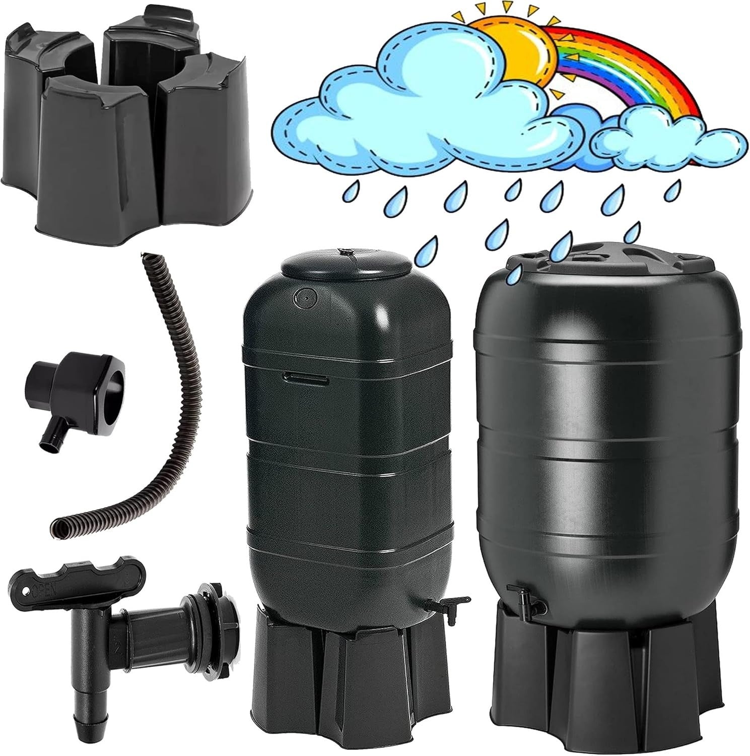 Slimline 100L Garden Water Butt Kit with Tap Stand & Rain Diverter