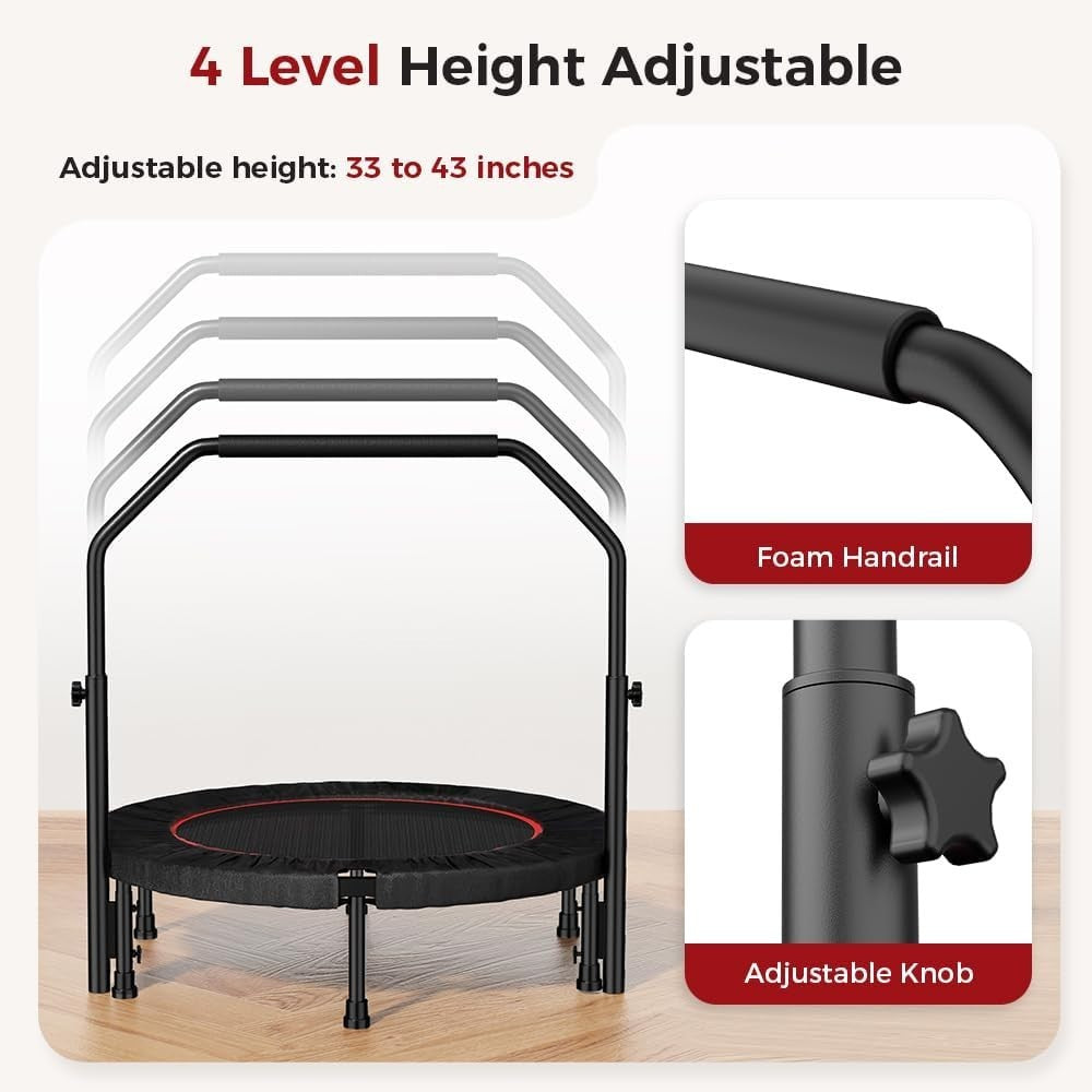 40in Heavy Duty Fitness Rebounder Adjustable Handle Quiet Indoor
