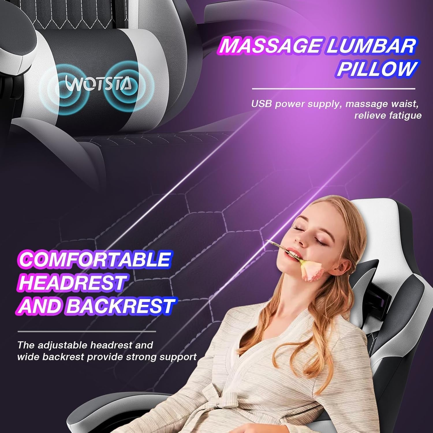 Ergonomic Gaming Chair w/ Footrest & Lumbar Support Black White