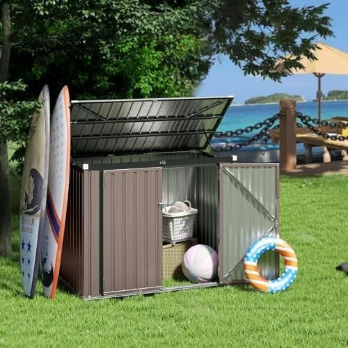 Metal Garden Storage Shed 6x3FT with Hydraulic Top, Double Doors & Lock Black