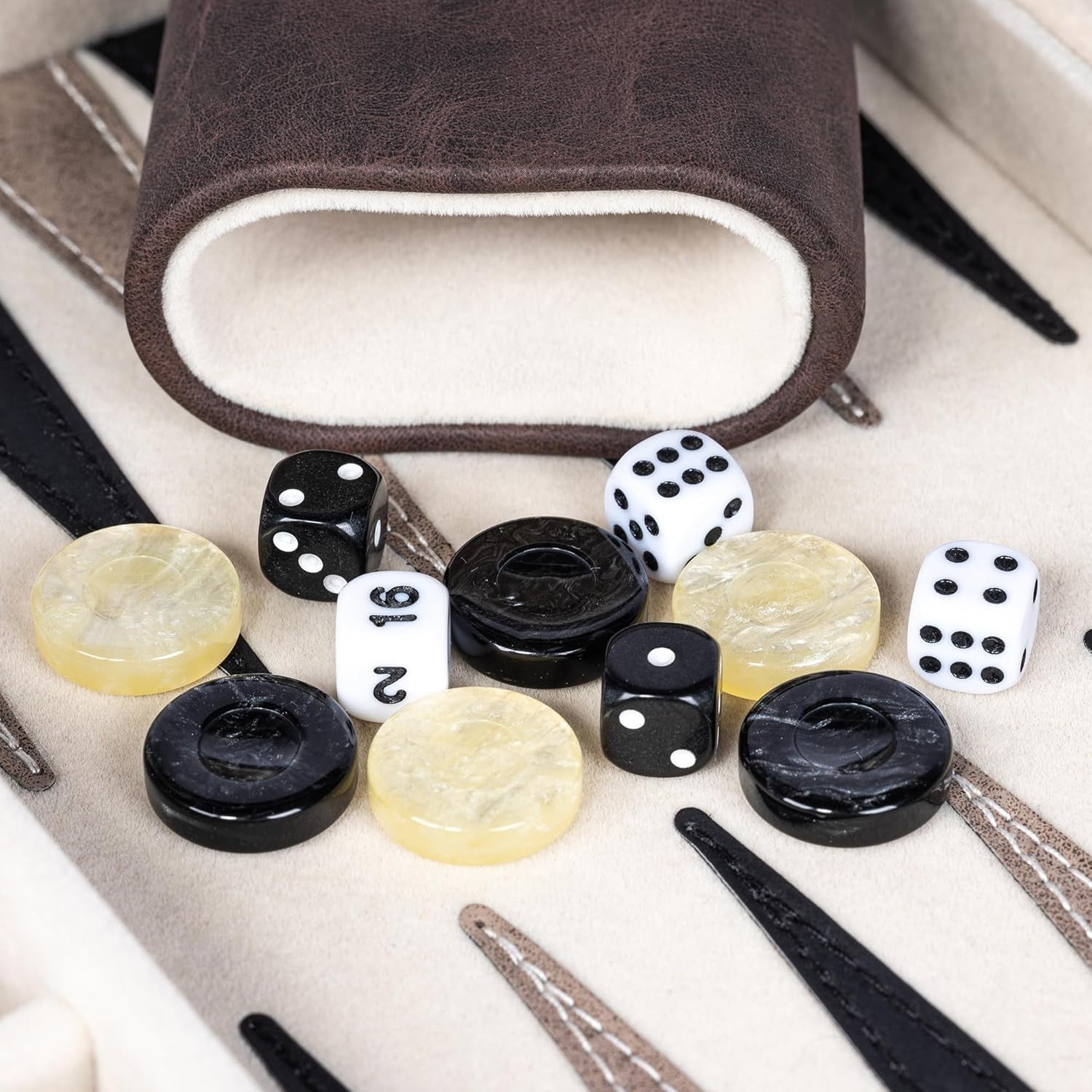 9.4 Inch Travel Backgammon Set Faux Leather Folding Board Portable