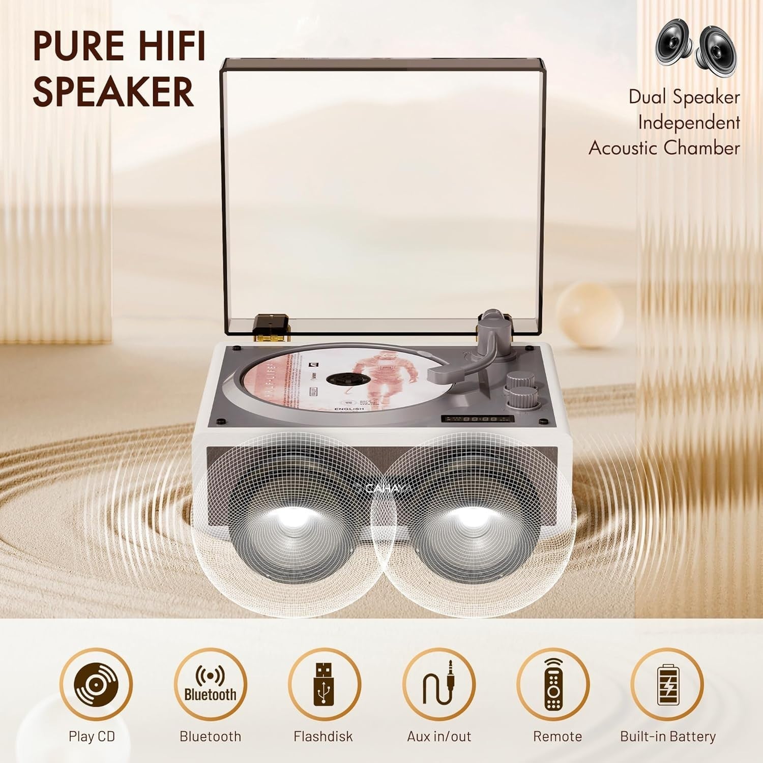 Portable CD Player Dual HiFi Speakers Remote Rechargeable USB