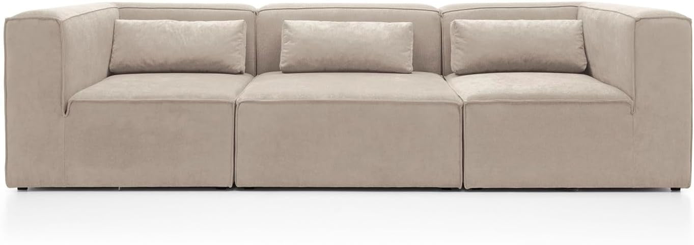 Modular 4 Seater Sofa Beige Cord Chenille Fabric | Space-Saving, Comfy, Modern