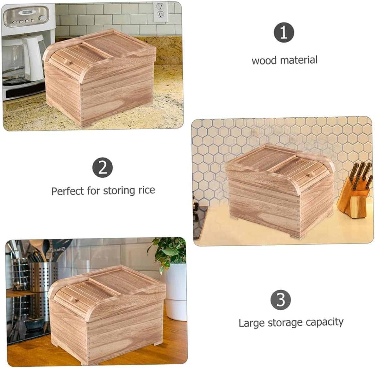 10KG Solid Wood Rice Container Airtight Food Storage Box with Lid