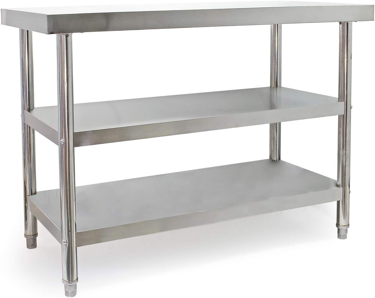 Stainless Steel Work Table 120x60x85cm with 2 Shelves Height Adjustable