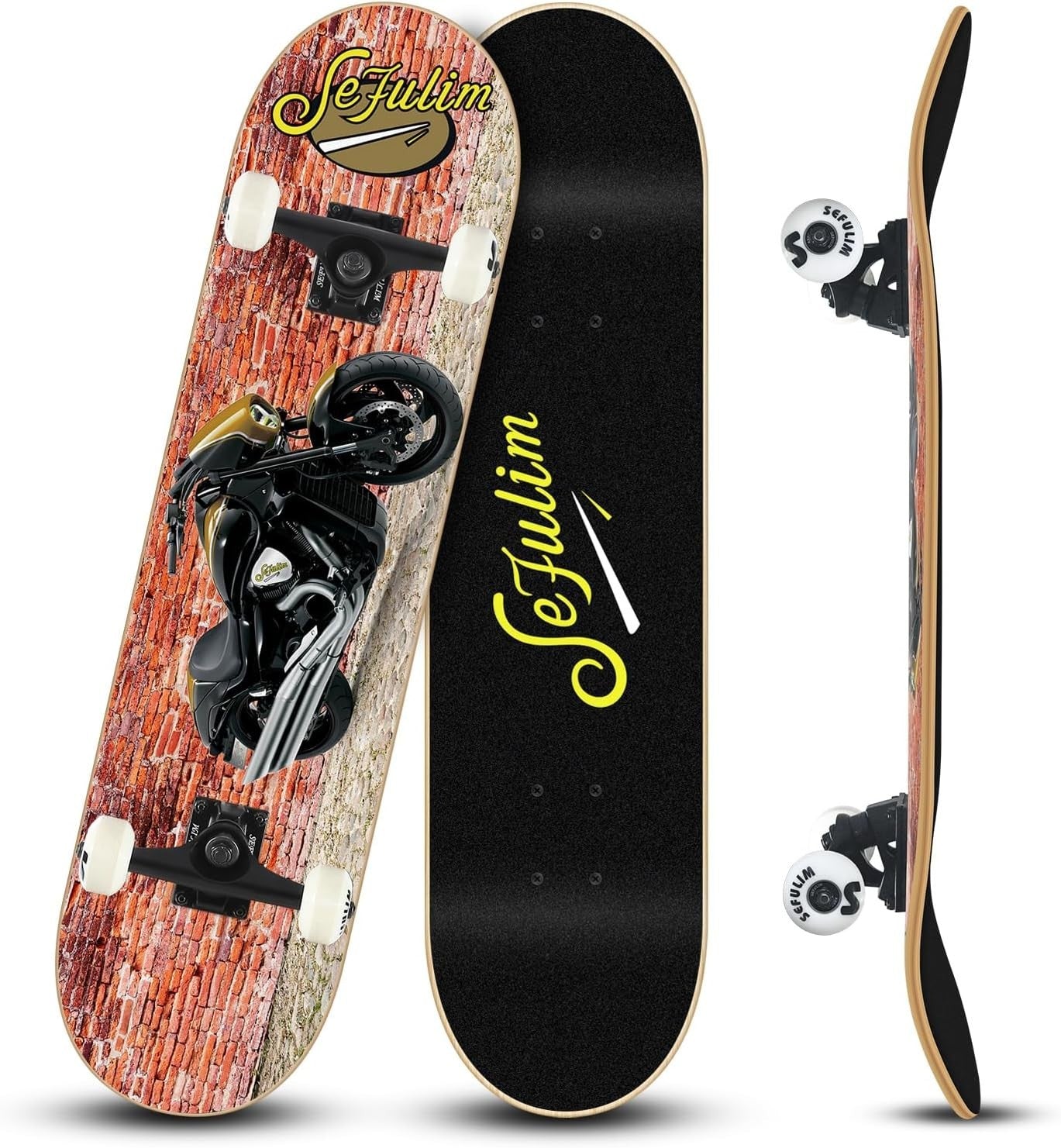 31in Maple Skateboard Complete Double Kick Trick Cruiser Kids Moto