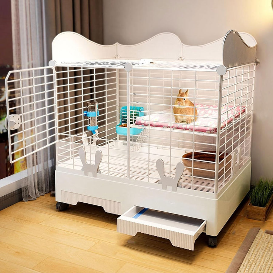 Indoor Rabbit Hutch Bunny Cage Double Layer Easy Clean Large