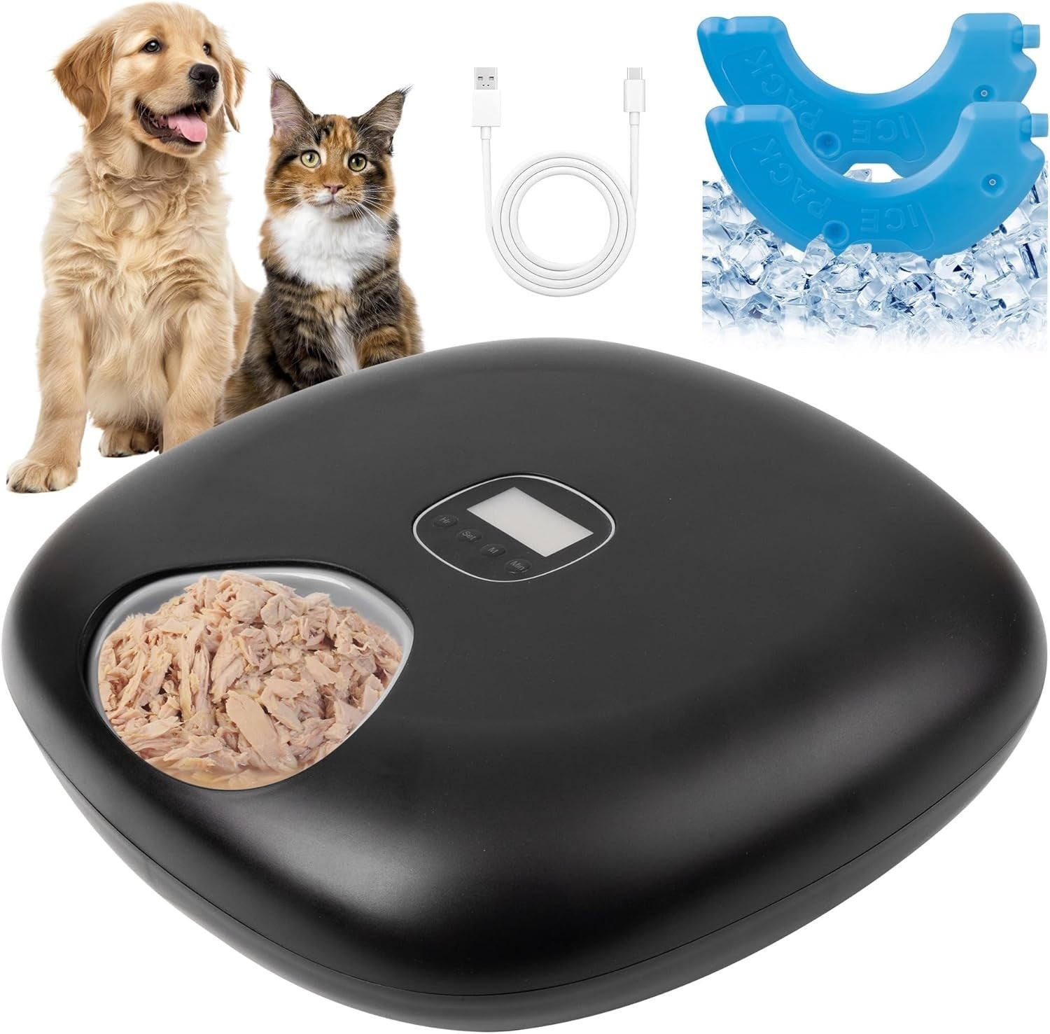 Automatic Cat Feeder Wet Dry Food Timer 6 Meal Rechargeable Ice Packs
