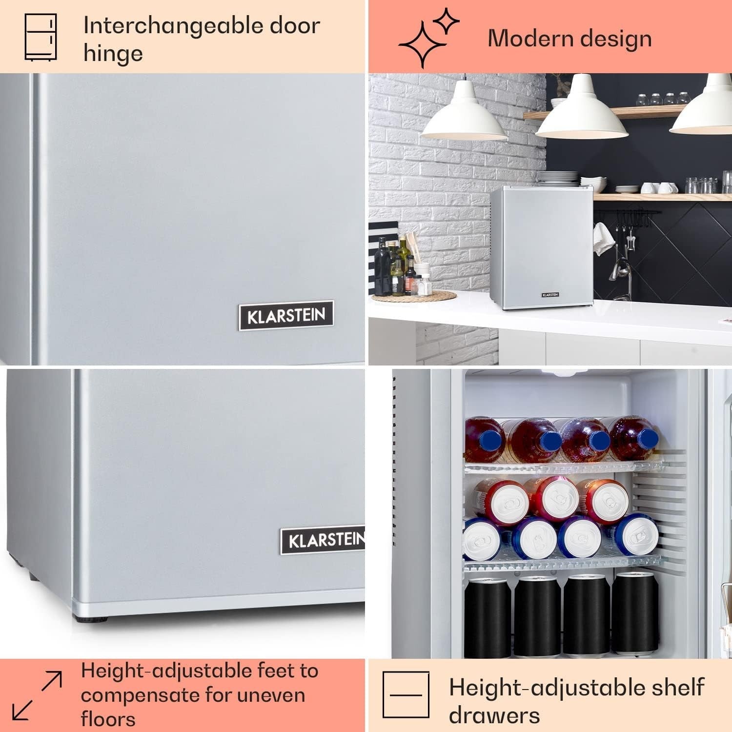 33L Mini Fridge Silver Portable Cooler and Drinks Fridge Adjustable Shelves