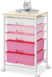 5 Drawer Rolling Storage Cart Pink Utility Organizer Trolley Wheels