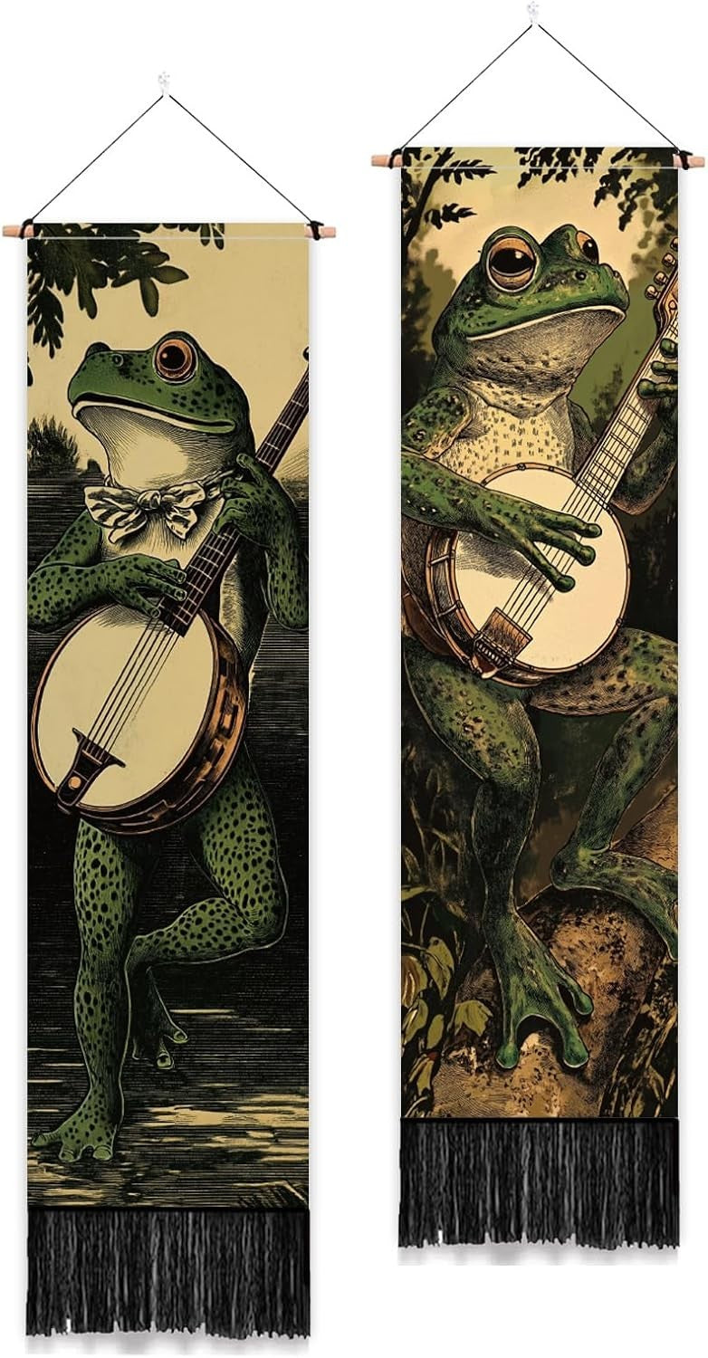 2-Pack Boho Frog Piano Tapestry 52"x13" Vertical Wall Decor