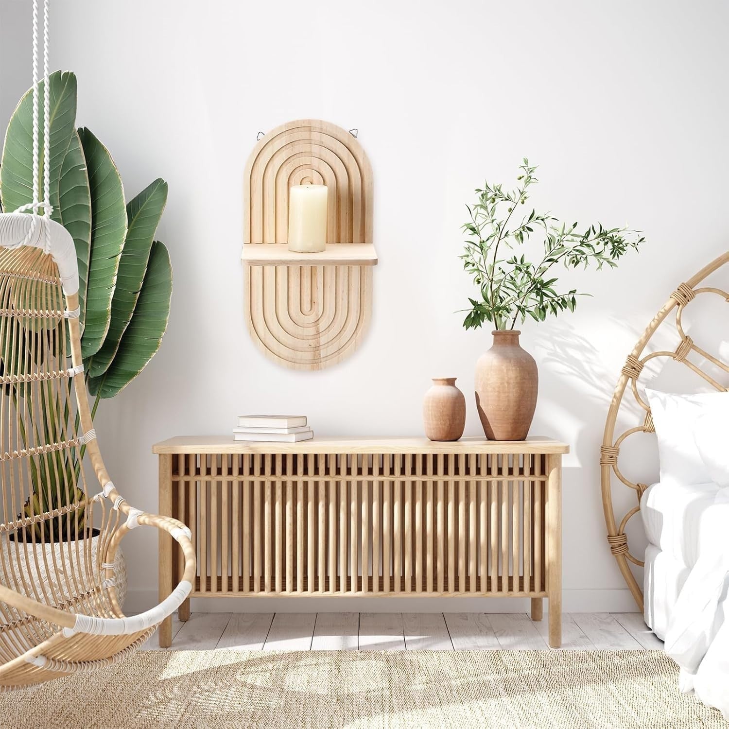 2PCS Boho Floating Wall Shelves 32x20x6cm Wooden Decor