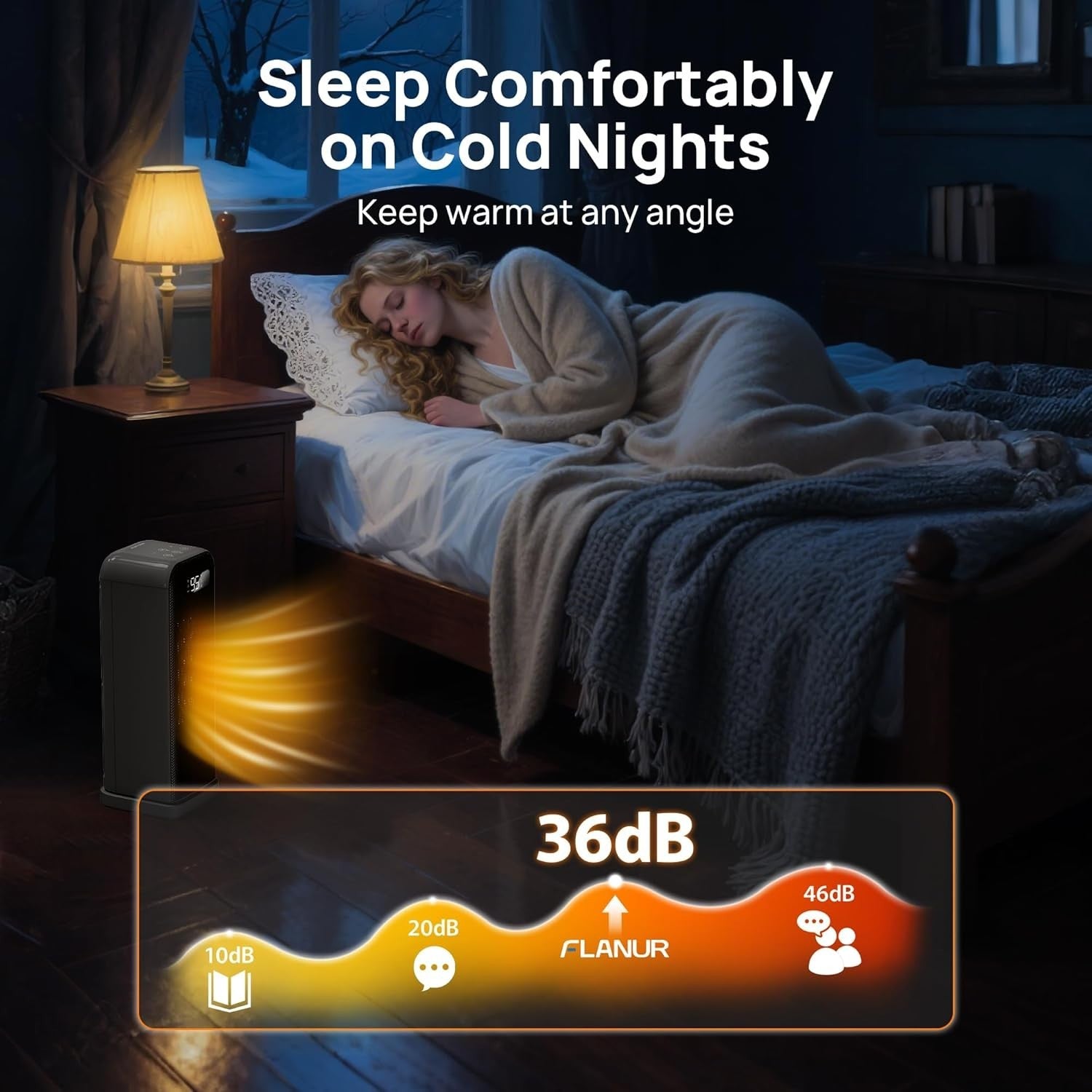1500W Smart Tower Heater WiFi Voice Control Energy Efficient Black