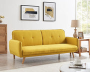 3 Seater Mustard Sofa Bed Tufted Back Clic Clac Fabric Wooden Legs