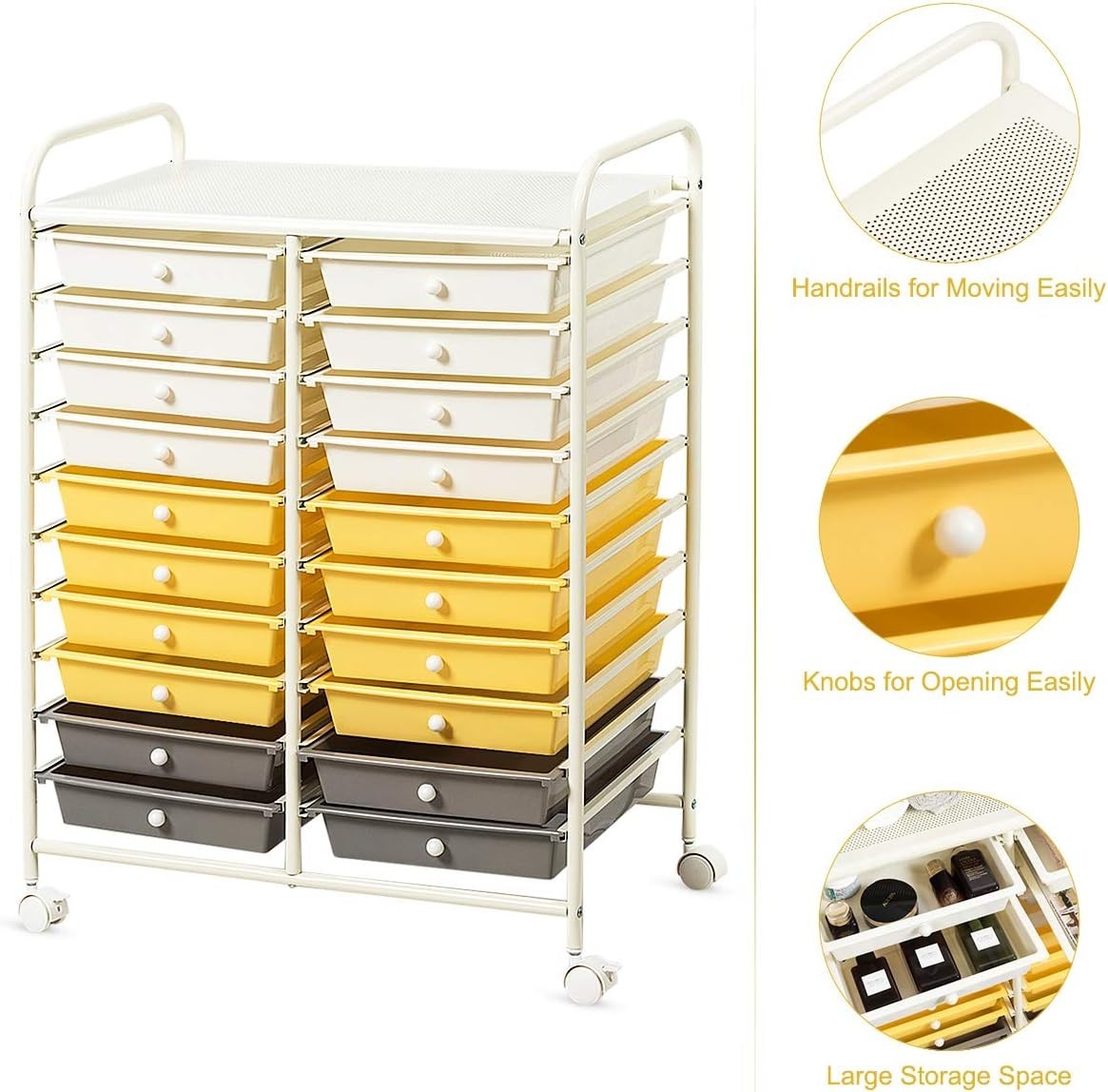 Yellow 20 Drawer Rolling Storage Trolley Utility Organizer Cart Mobile