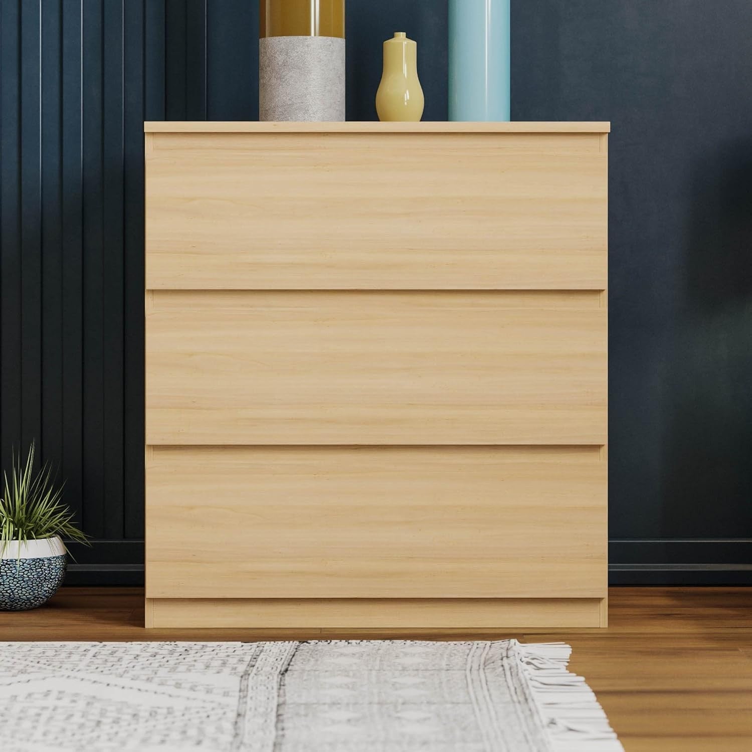 Modern 3 Drawer Wooden Chest Storage Unit Pine Finish Slim Space Saver
