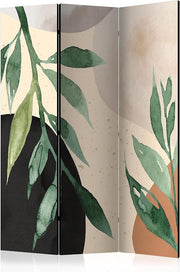 Modern Leaf Folding Room Divider 3 Panel Canvas Privacy Screen 135x172cm