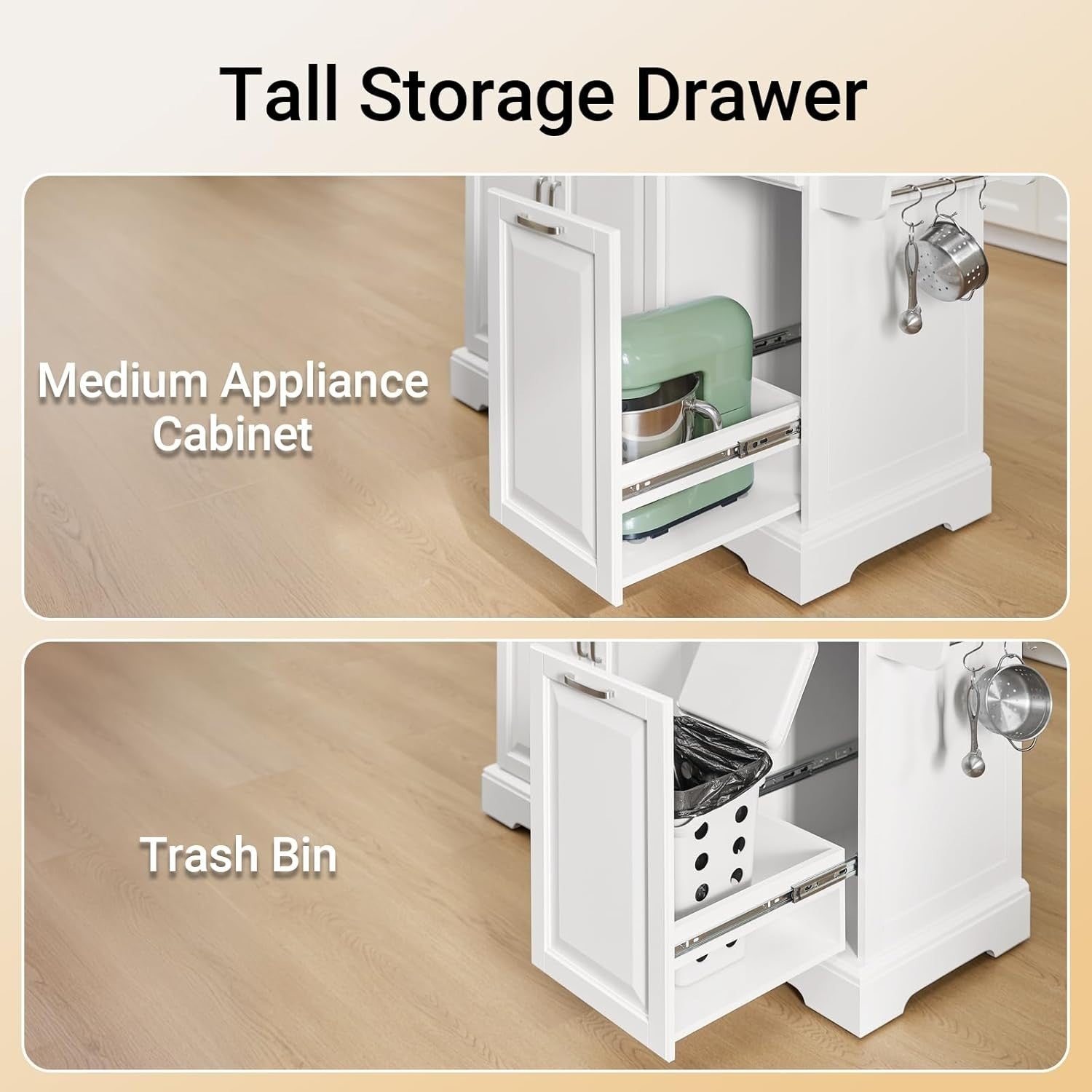 Rolling Kitchen Island with Expandable Stainless Steel Worktop & Storage